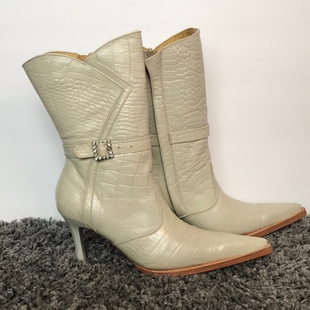DOS DE‎ R Off White Boots Size 8.5/25 Cowhide Womens High Heel Made in Mexico